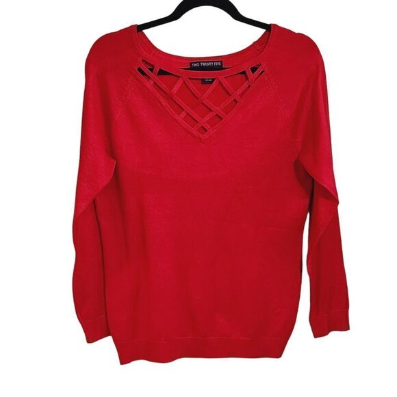 Two Twenty Five red sweater criss cross lattice neck sz M - Picture 1 of 3